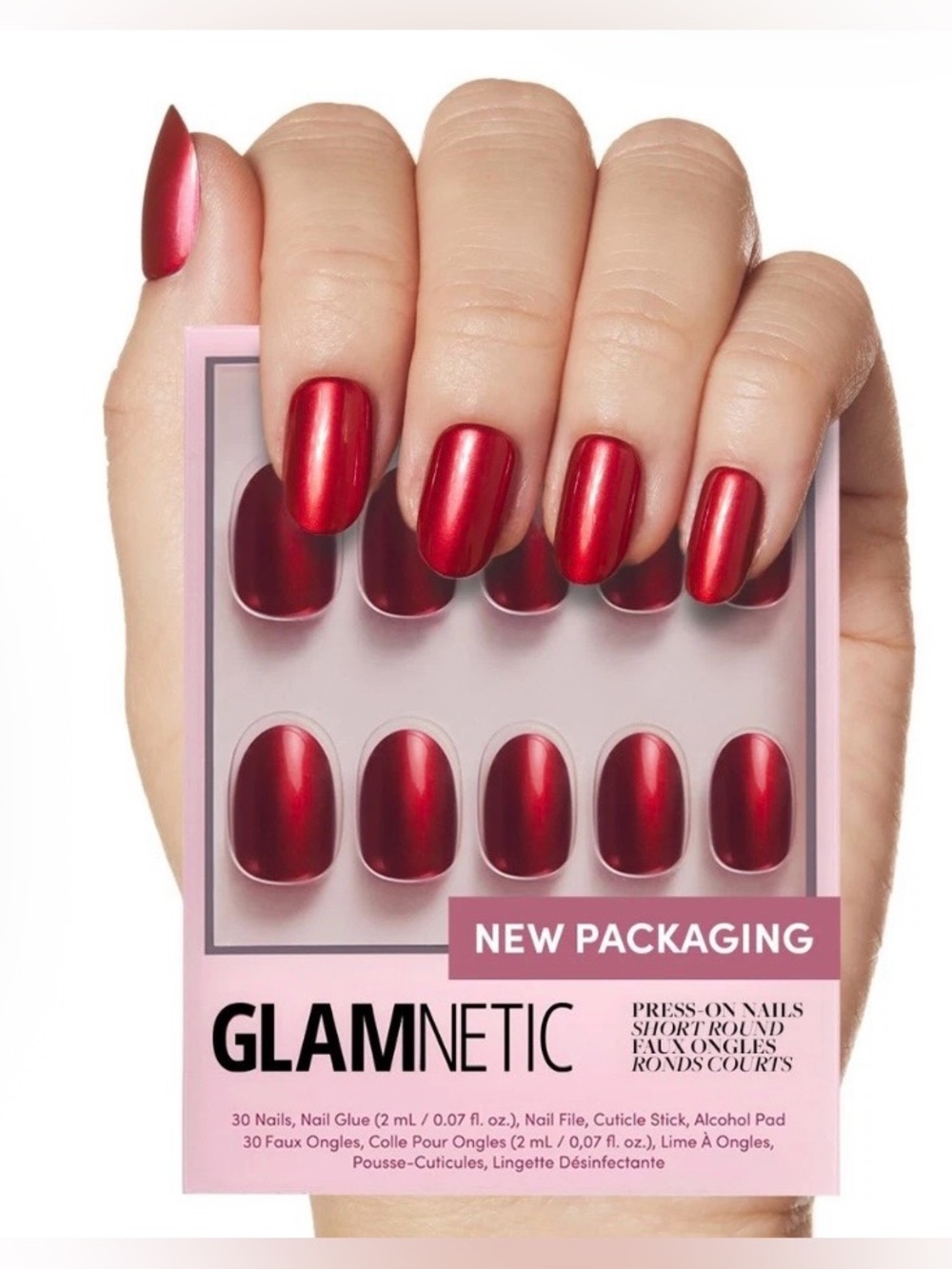 Glamnetic Short Round Press On Nails CHERRY GLAZE NIB